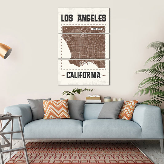 Los Angeles Map Multi Panel Canvas Wall Art