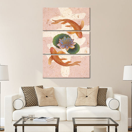 Lotus Koi Multi Panel Canvas Wall Art