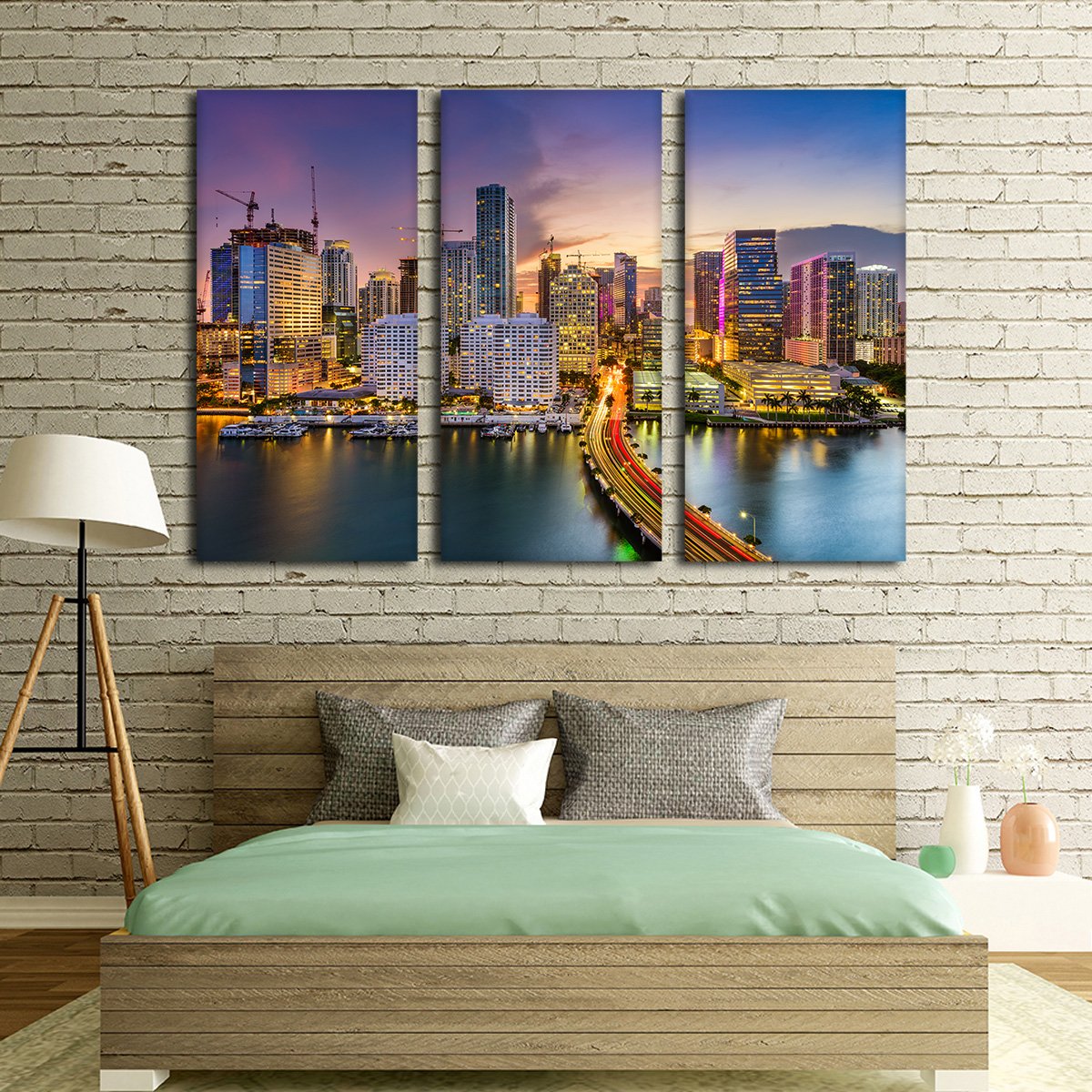 Miami Skyline Multi Panel Canvas Wall Art