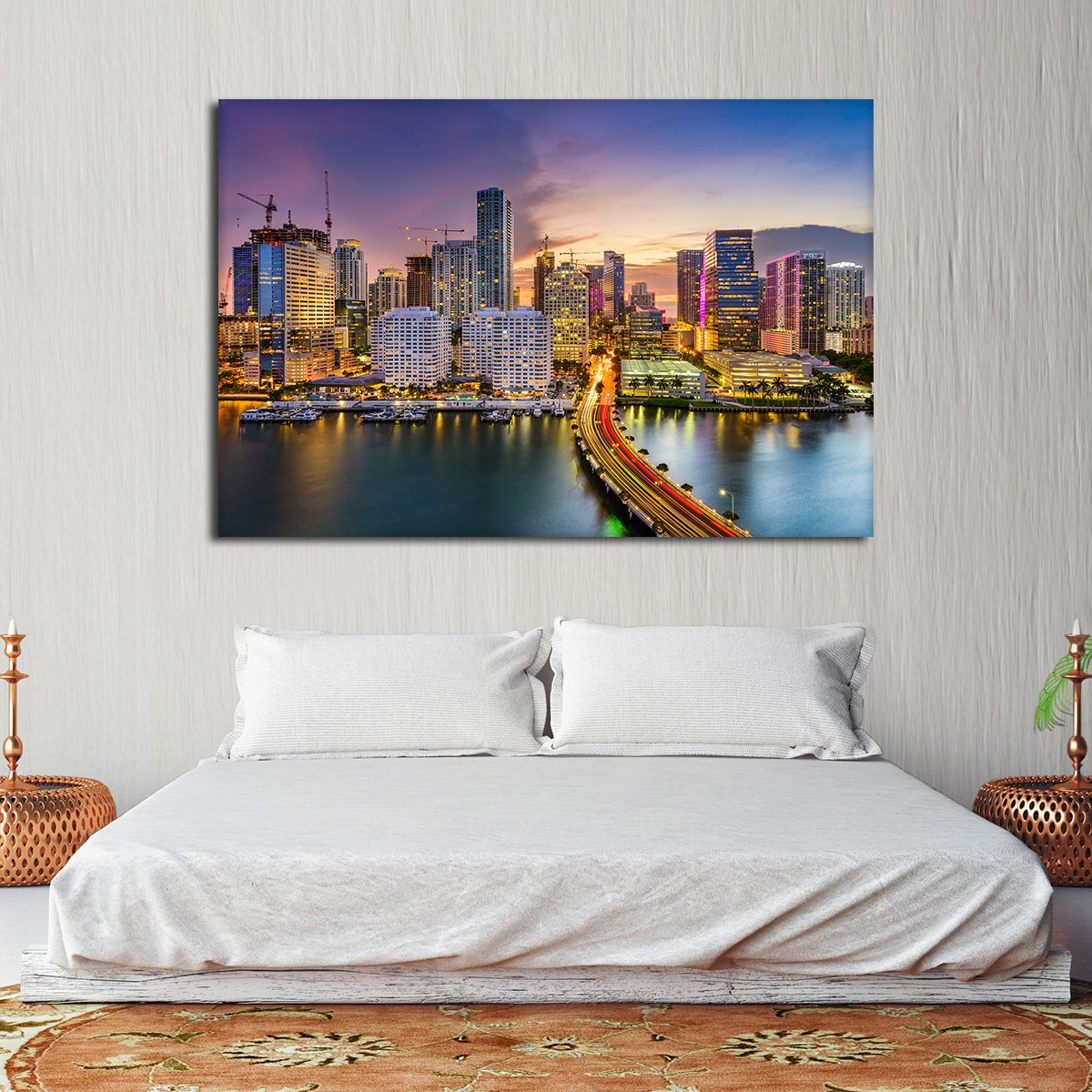 Miami Skyline Multi Panel Canvas Wall Art