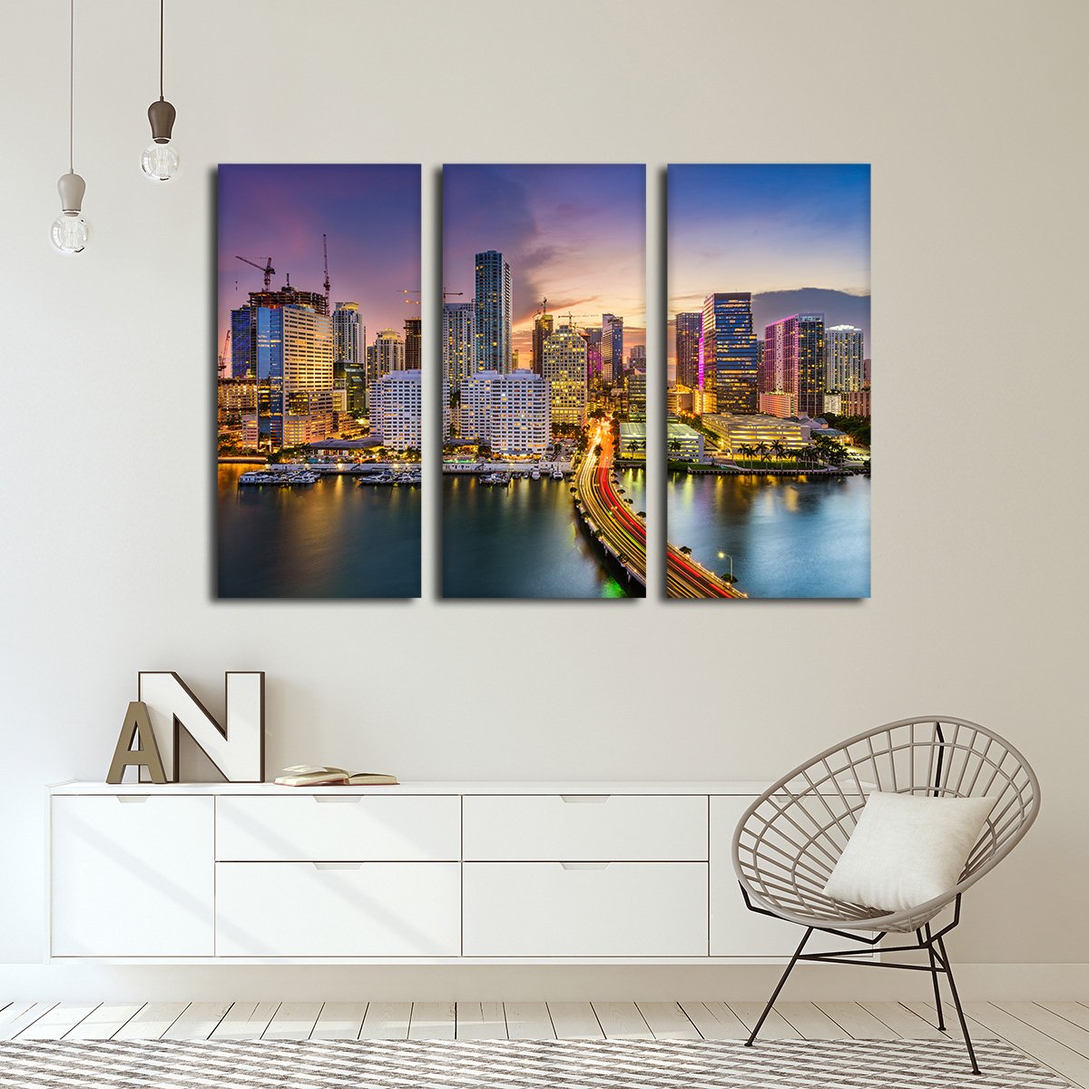 Miami Skyline Multi Panel Canvas Wall Art