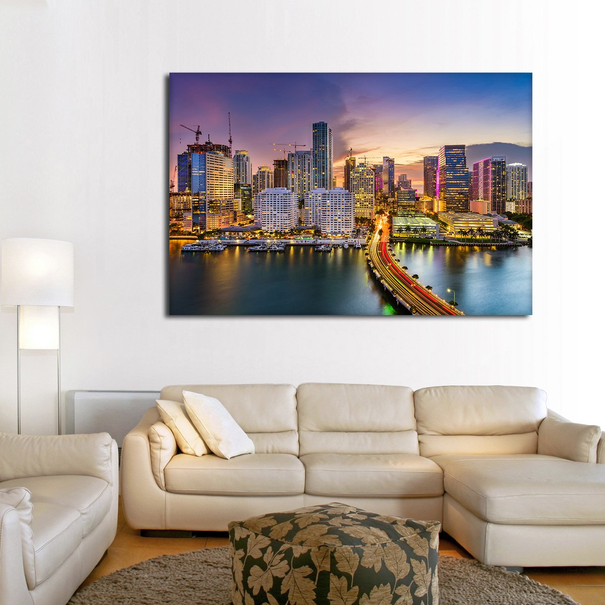 Miami Skyline Multi Panel Canvas Wall Art