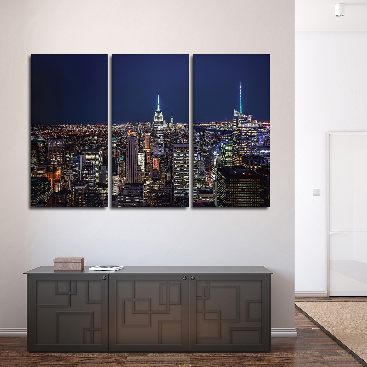 Midtown Manhattan at Night Multi Panel Canvas Wall Art