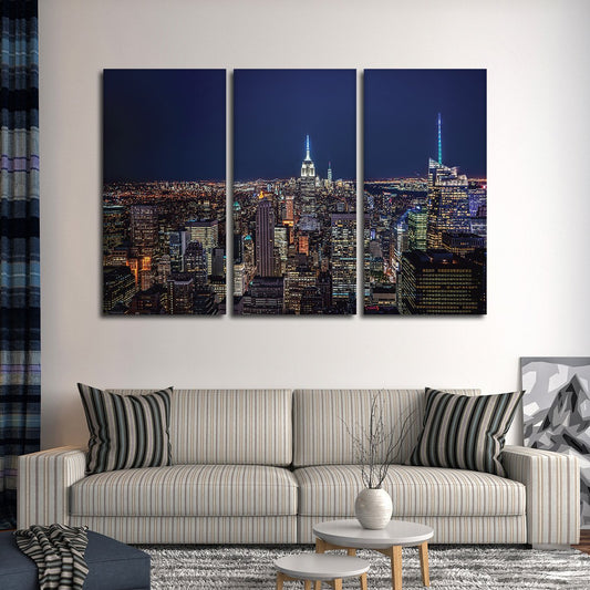 Midtown Manhattan at Night Multi Panel Canvas Wall Art