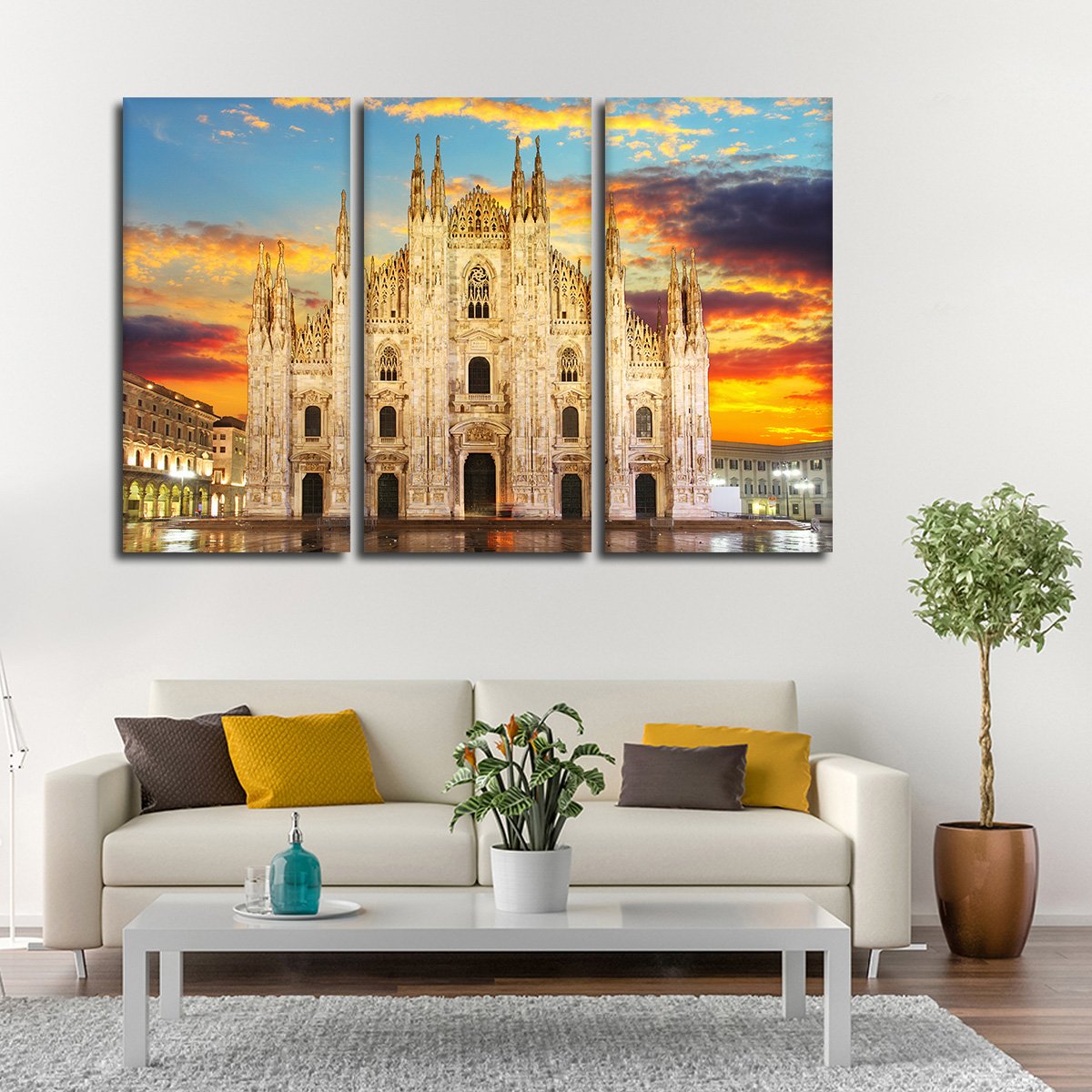Milan Cathedral At Sunset Multi Panel Canvas Wall Art