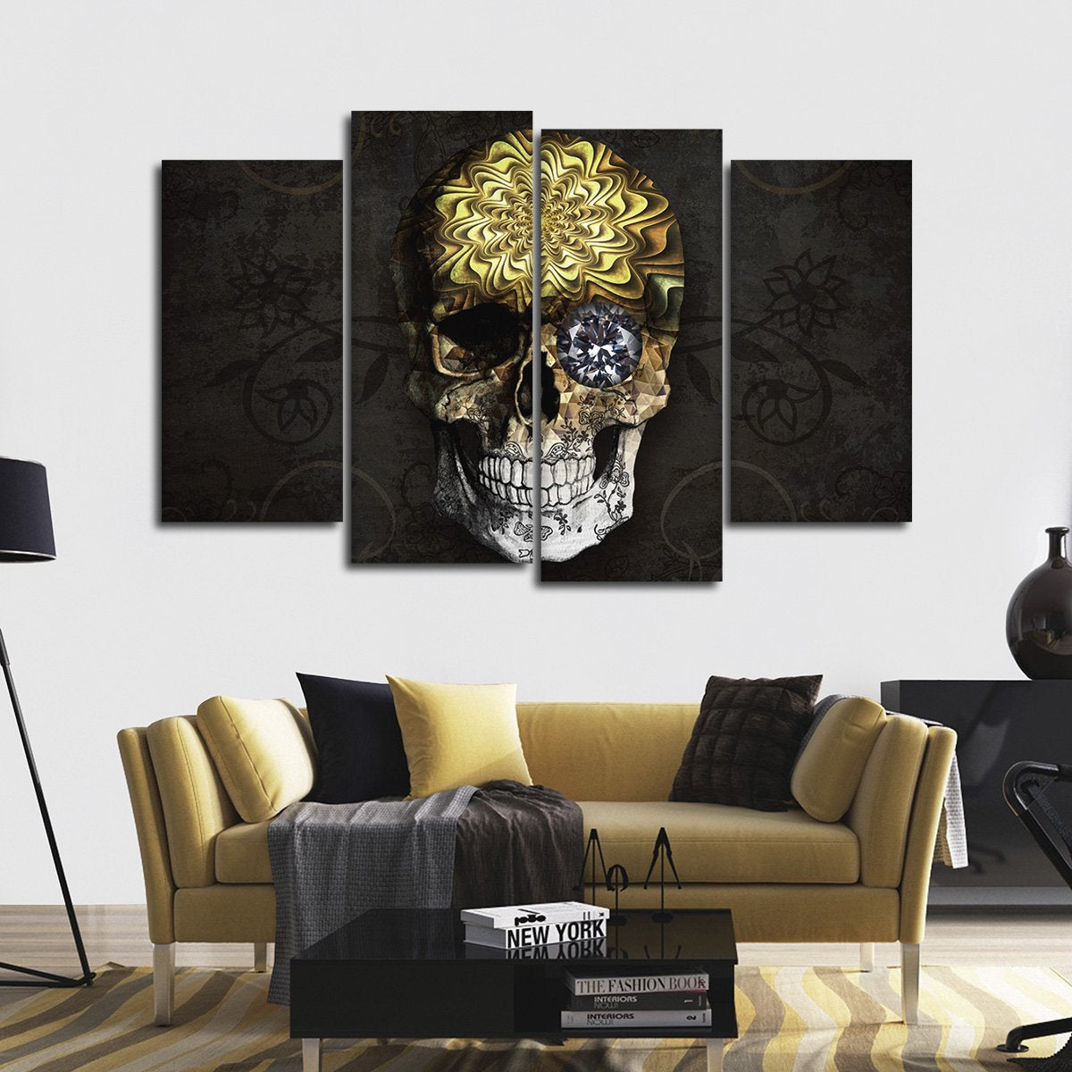Million Dollar Human Skull Multi Panel Canvas Wall Art