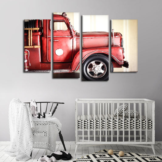Miniature Fire Truck Multi Panel Canvas Wall Art