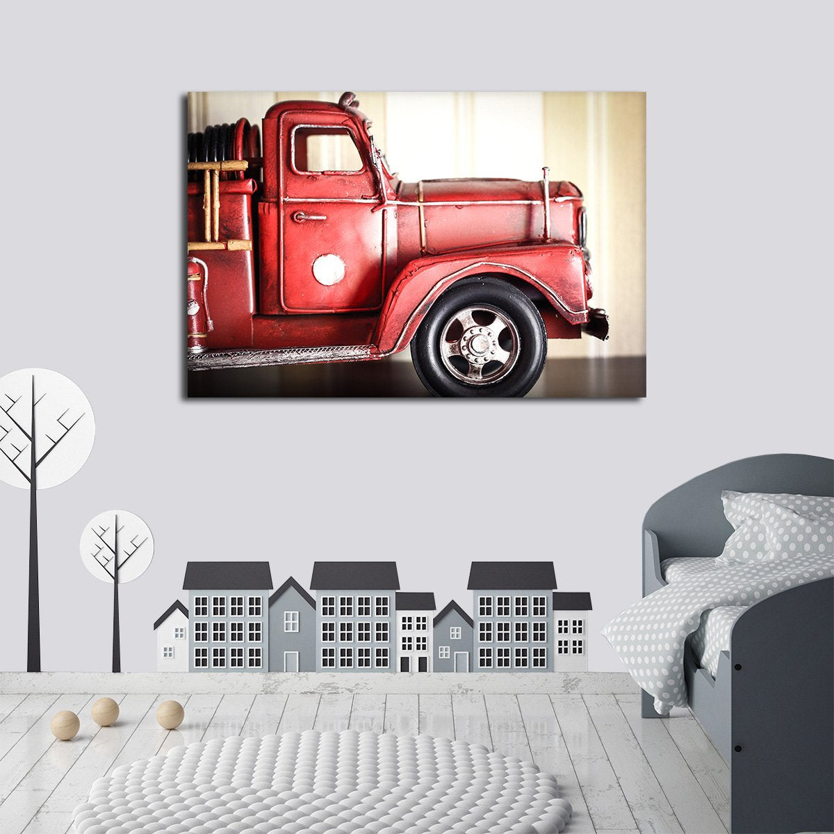 Miniature Fire Truck Multi Panel Canvas Wall Art
