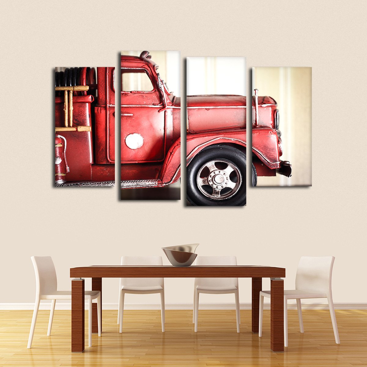 Miniature Fire Truck Multi Panel Canvas Wall Art