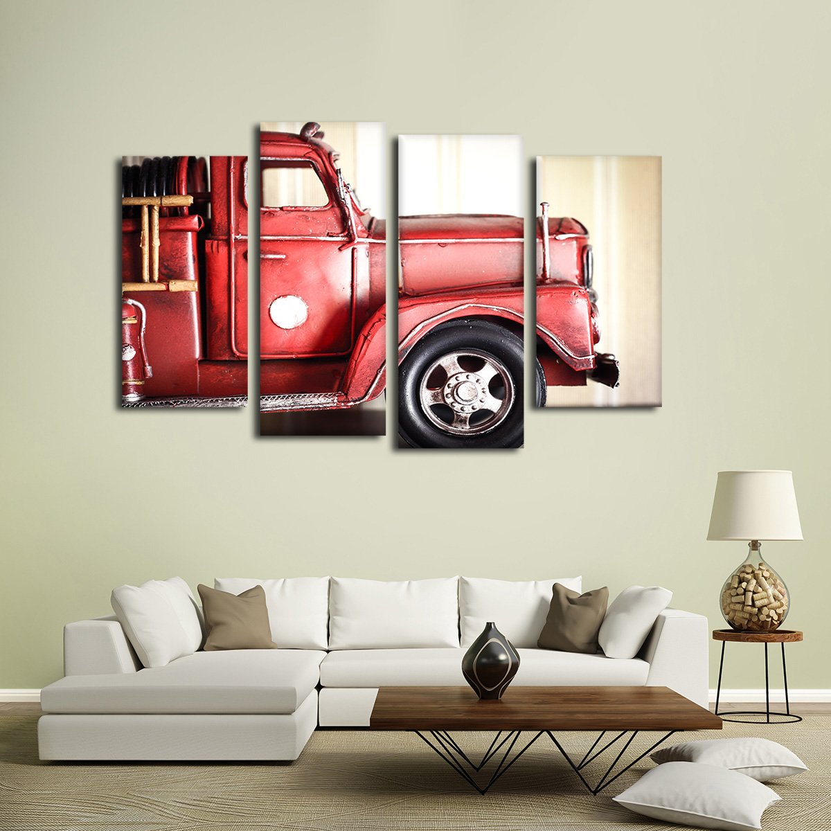 Miniature Fire Truck Multi Panel Canvas Wall Art