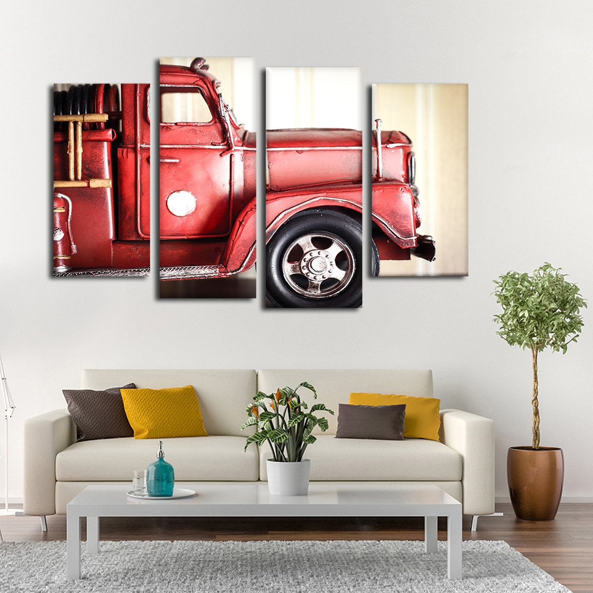 Miniature Fire Truck Multi Panel Canvas Wall Art