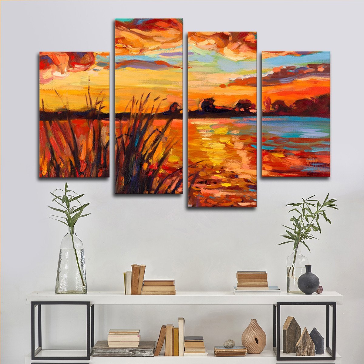 Mississippi Sunset Multi Panel Canvas Wall Art