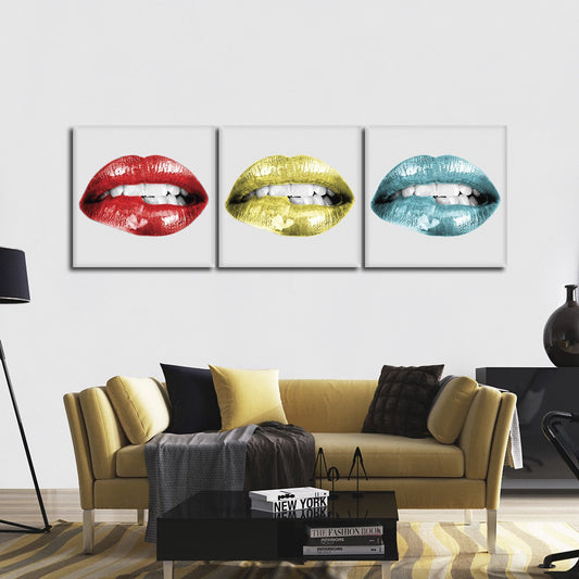 Lip Pop Combo Gold Canvas Set Wall Art