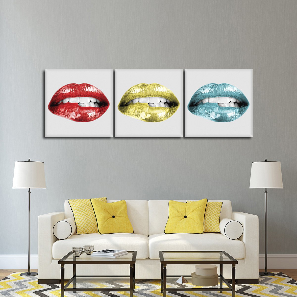 Lip Pop Combo Gold Canvas Set Wall Art