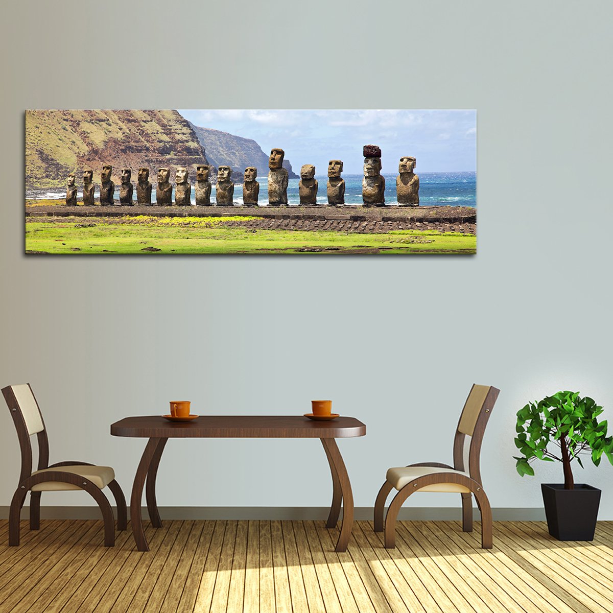 Moai at Easter Islands Multi Panel Canvas Wall Art