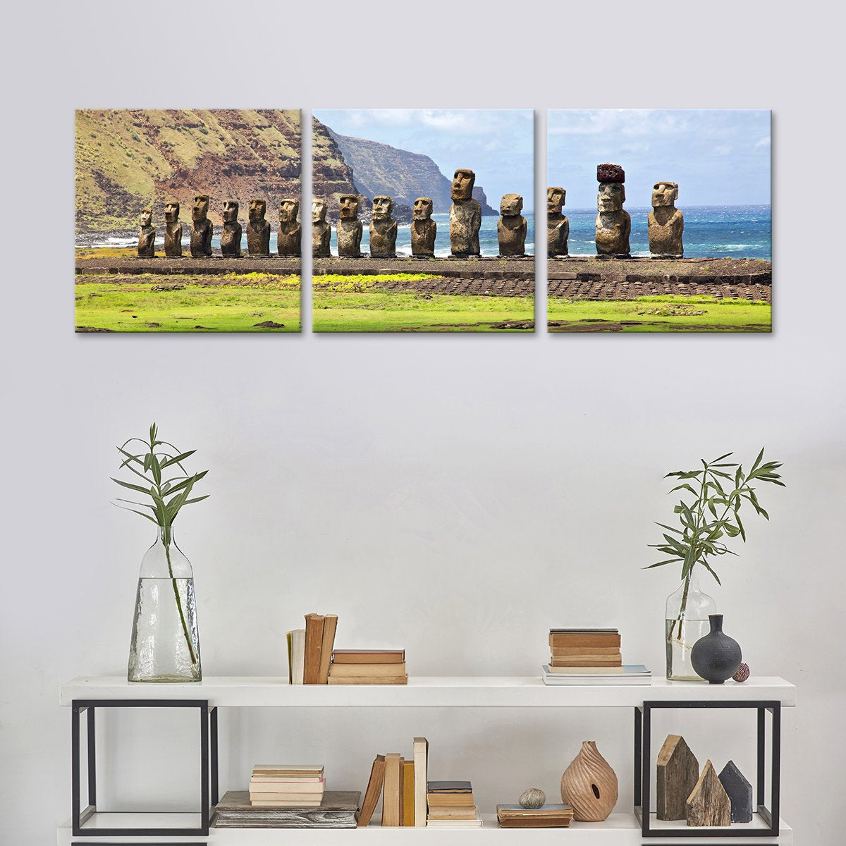 Moai at Easter Islands Multi Panel Canvas Wall Art
