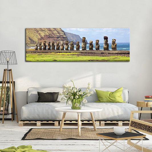 Moai at Easter Islands Multi Panel Canvas Wall Art