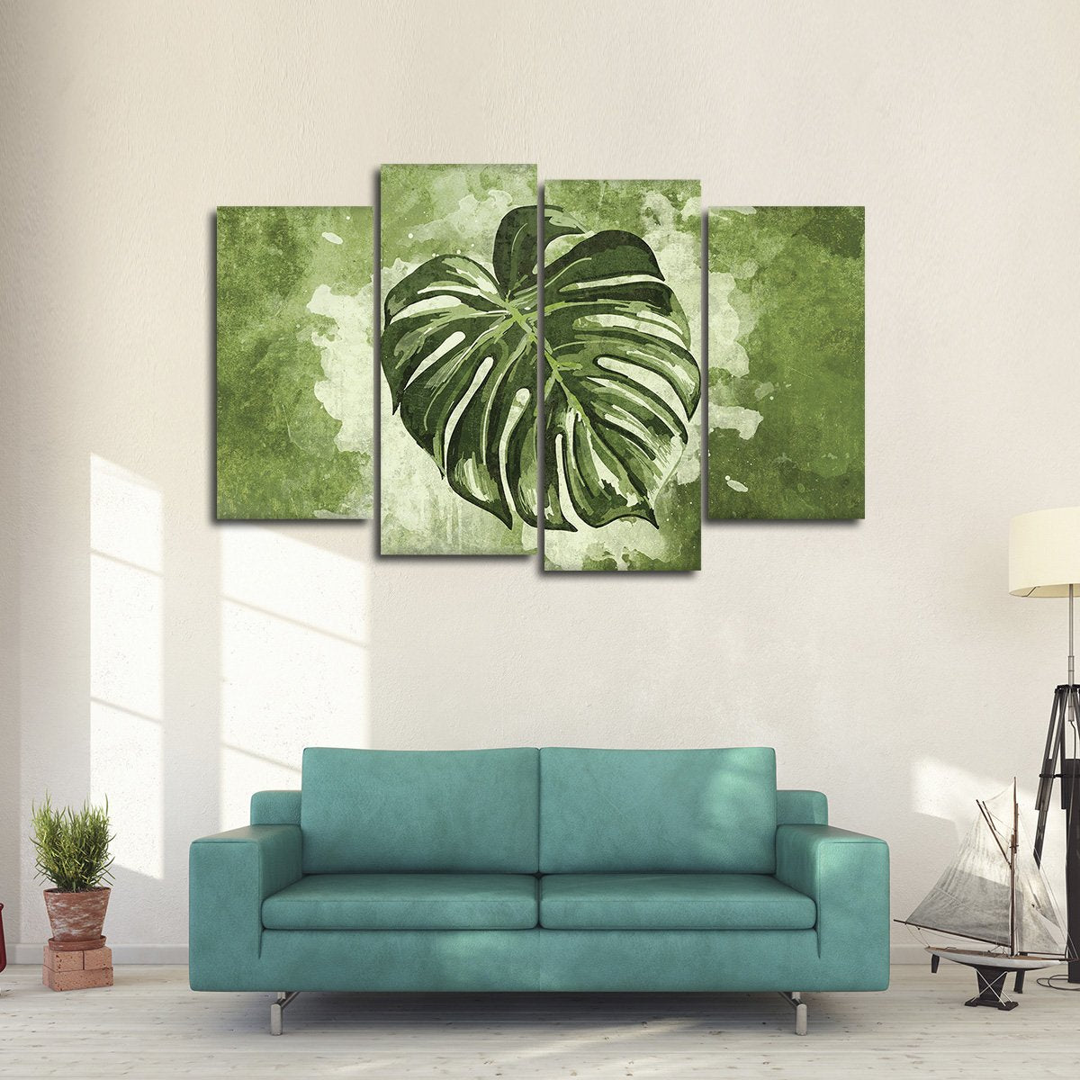 Monstera Leaf Multi Panel Canvas Wall Art