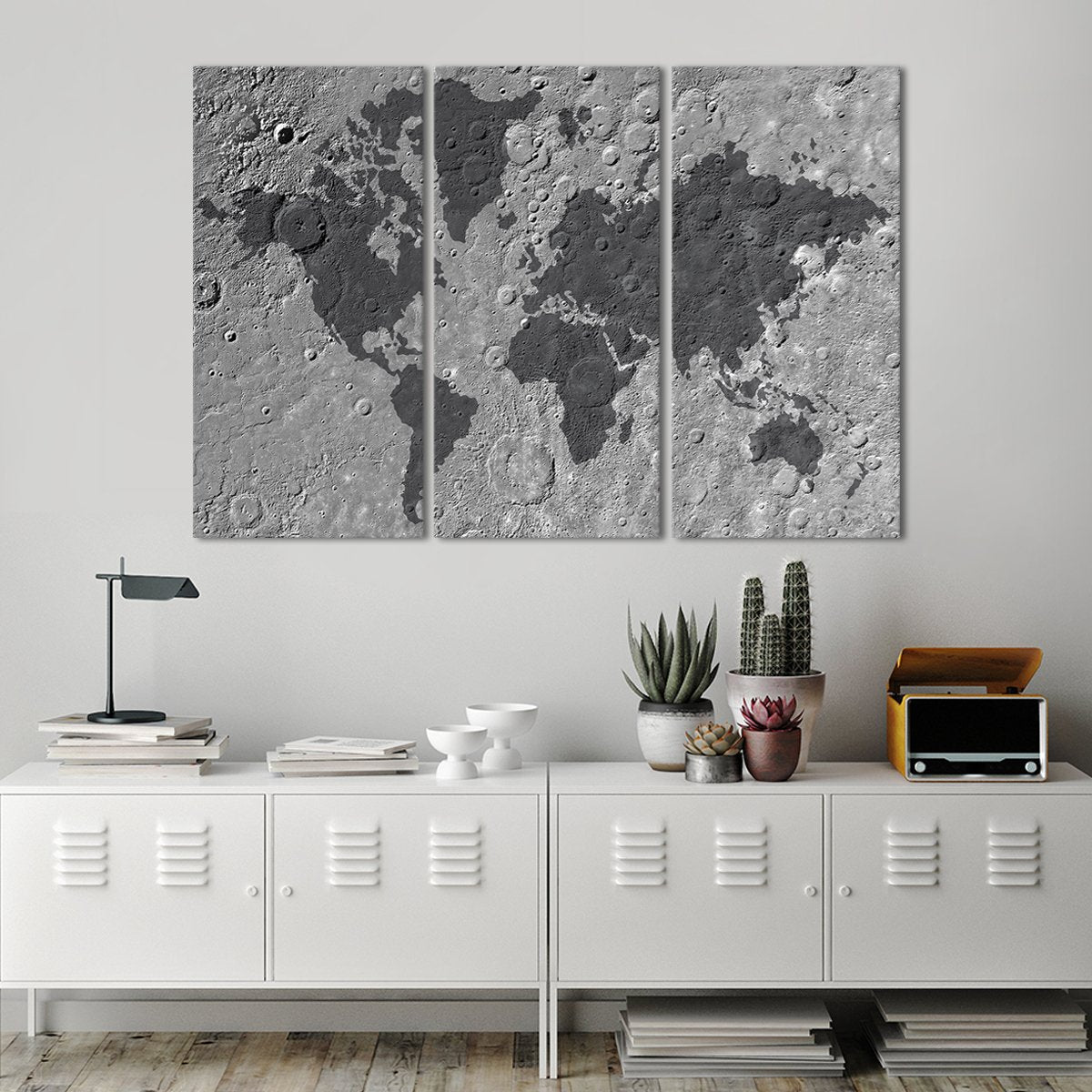 Moon World Map Multi Panel Canvas Wall Art