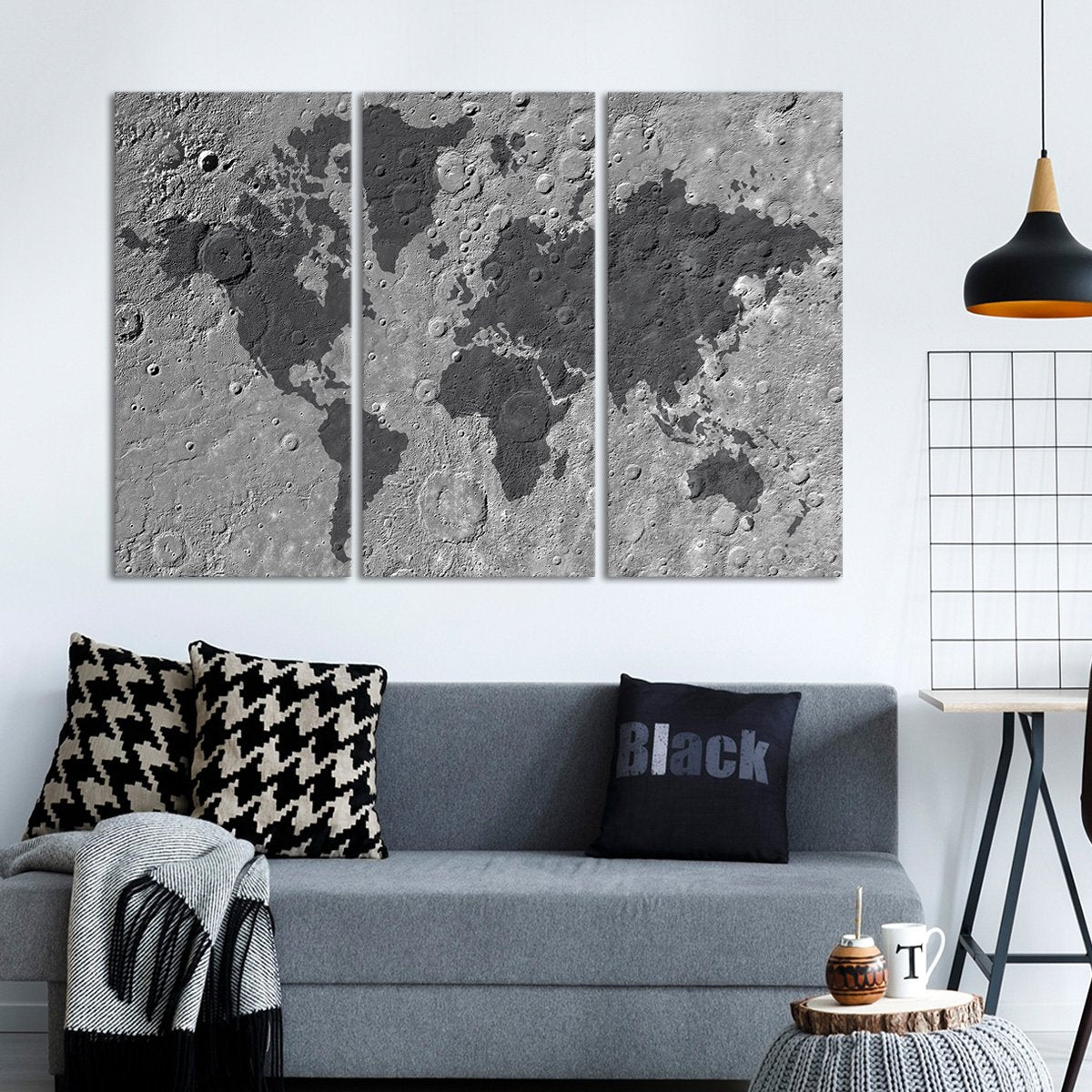 Moon World Map Multi Panel Canvas Wall Art