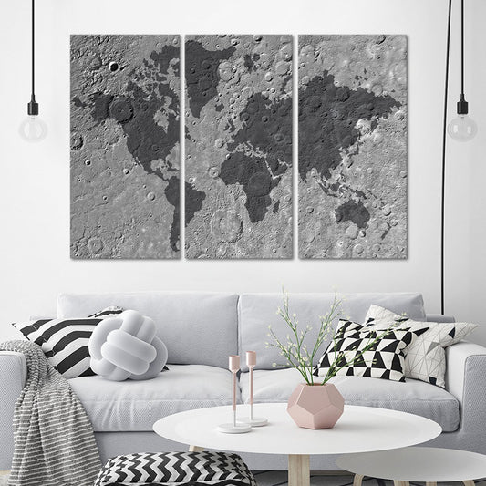Moon World Map Multi Panel Canvas Wall Art