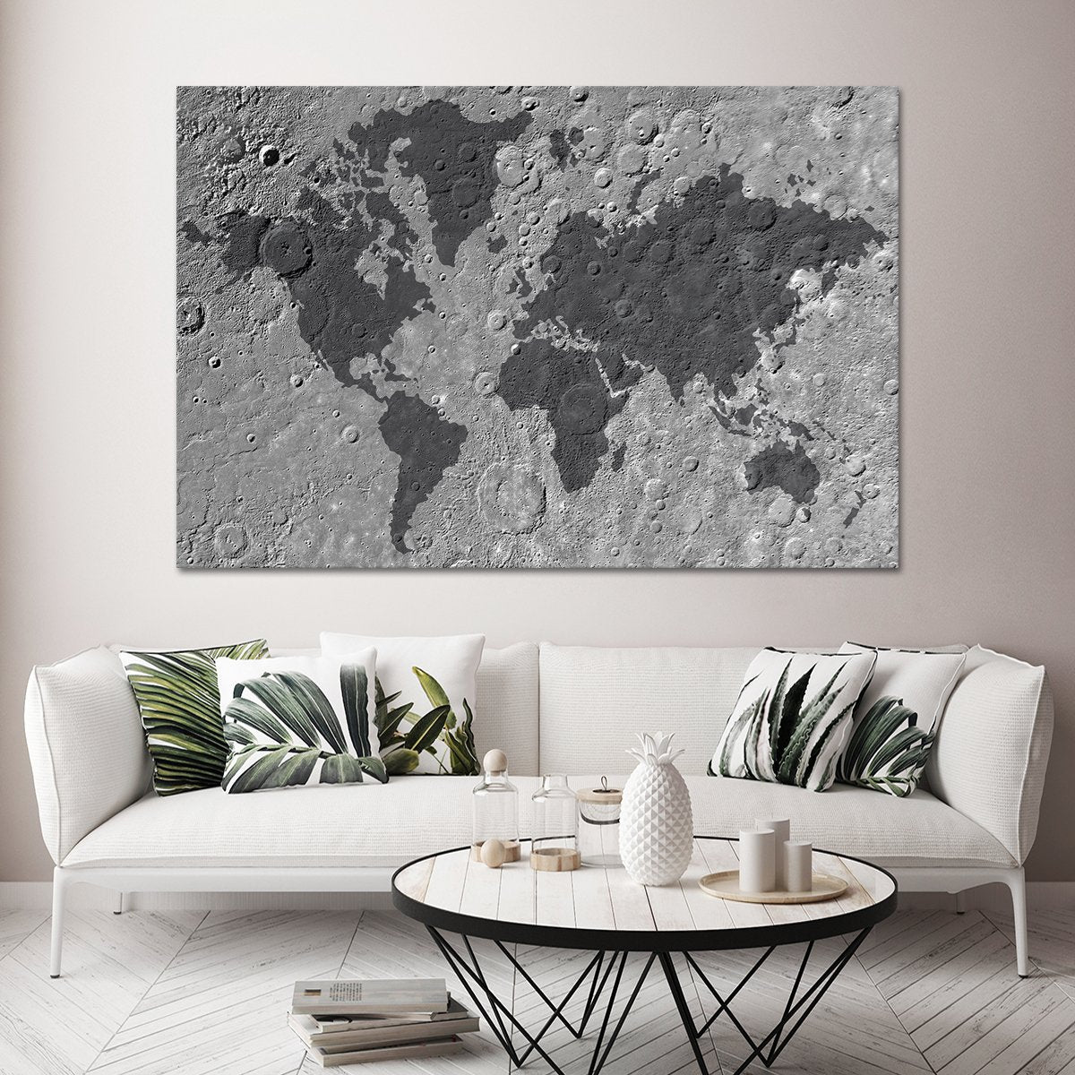 Moon World Map Multi Panel Canvas Wall Art