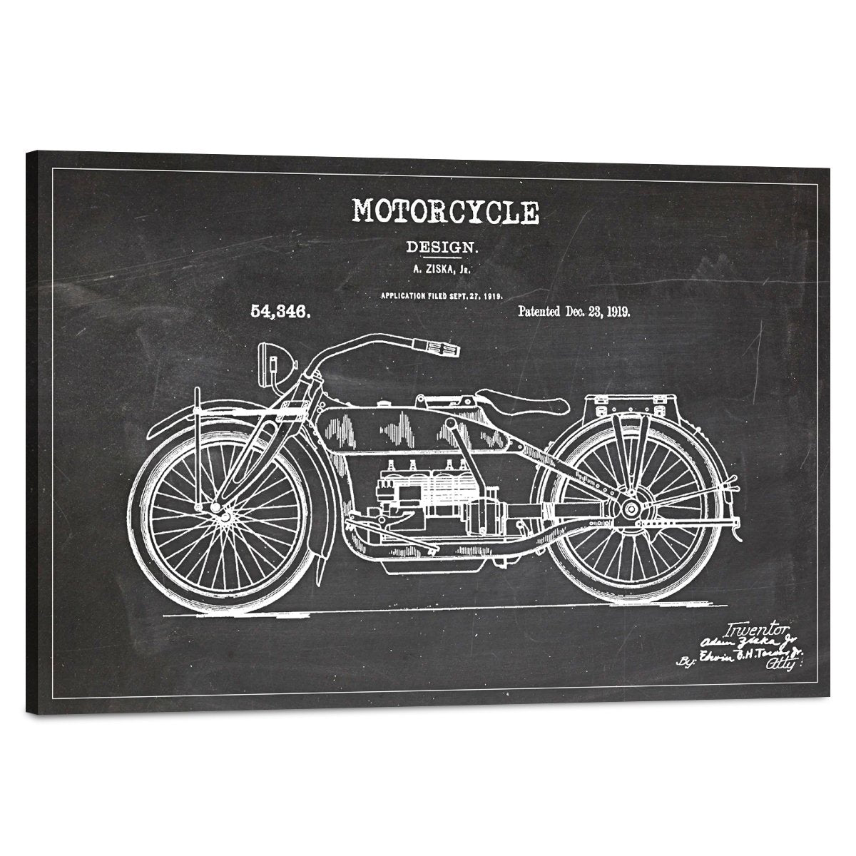Motorcycle Patent BW Canvas Wall Art
