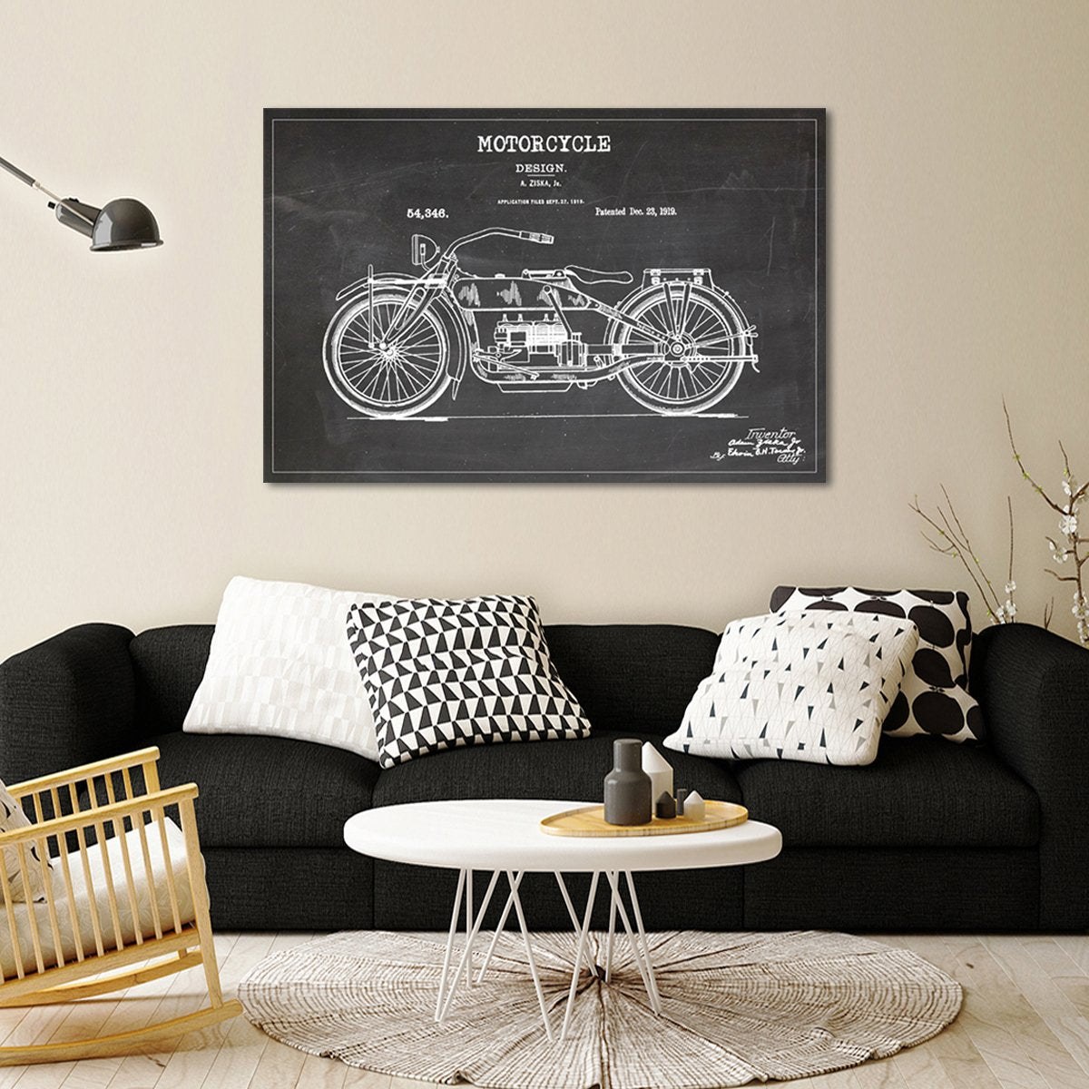 Motorcycle Patent BW Canvas Wall Art