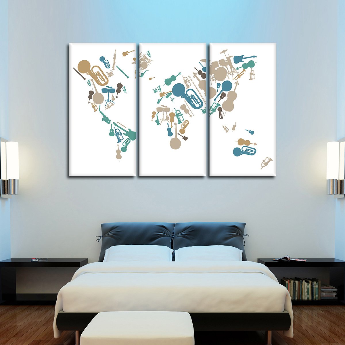 Musical World Map Multi Panel Canvas Wall Art
