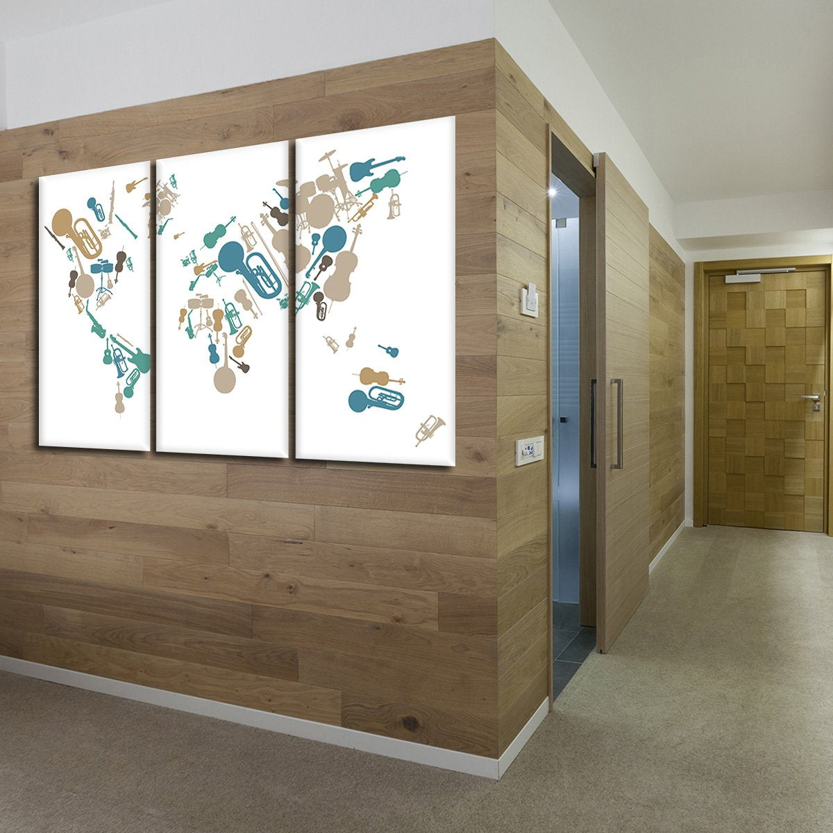 Musical World Map Multi Panel Canvas Wall Art