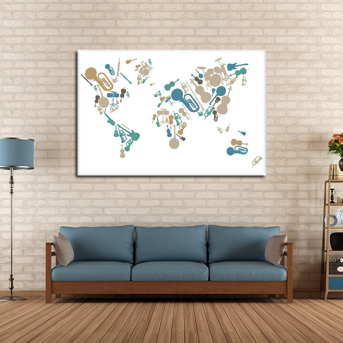 Musical World Map Multi Panel Canvas Wall Art