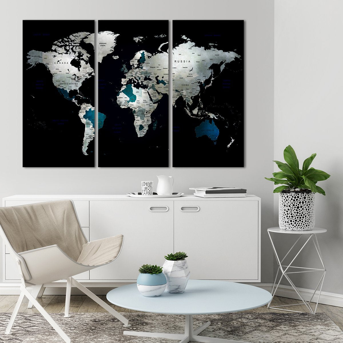 Mysterious World Map Multi Panel Canvas Wall Art