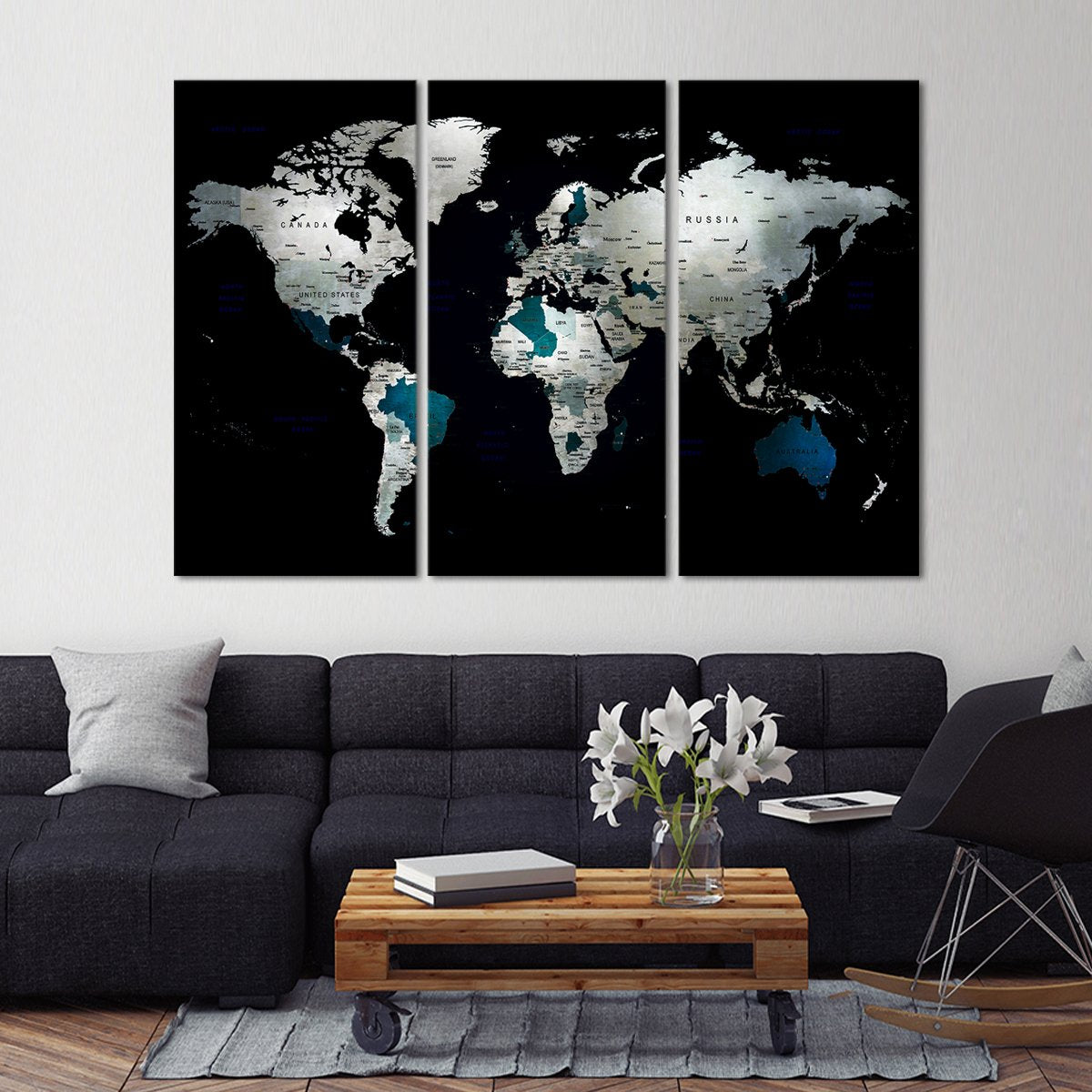 Mysterious World Map Multi Panel Canvas Wall Art