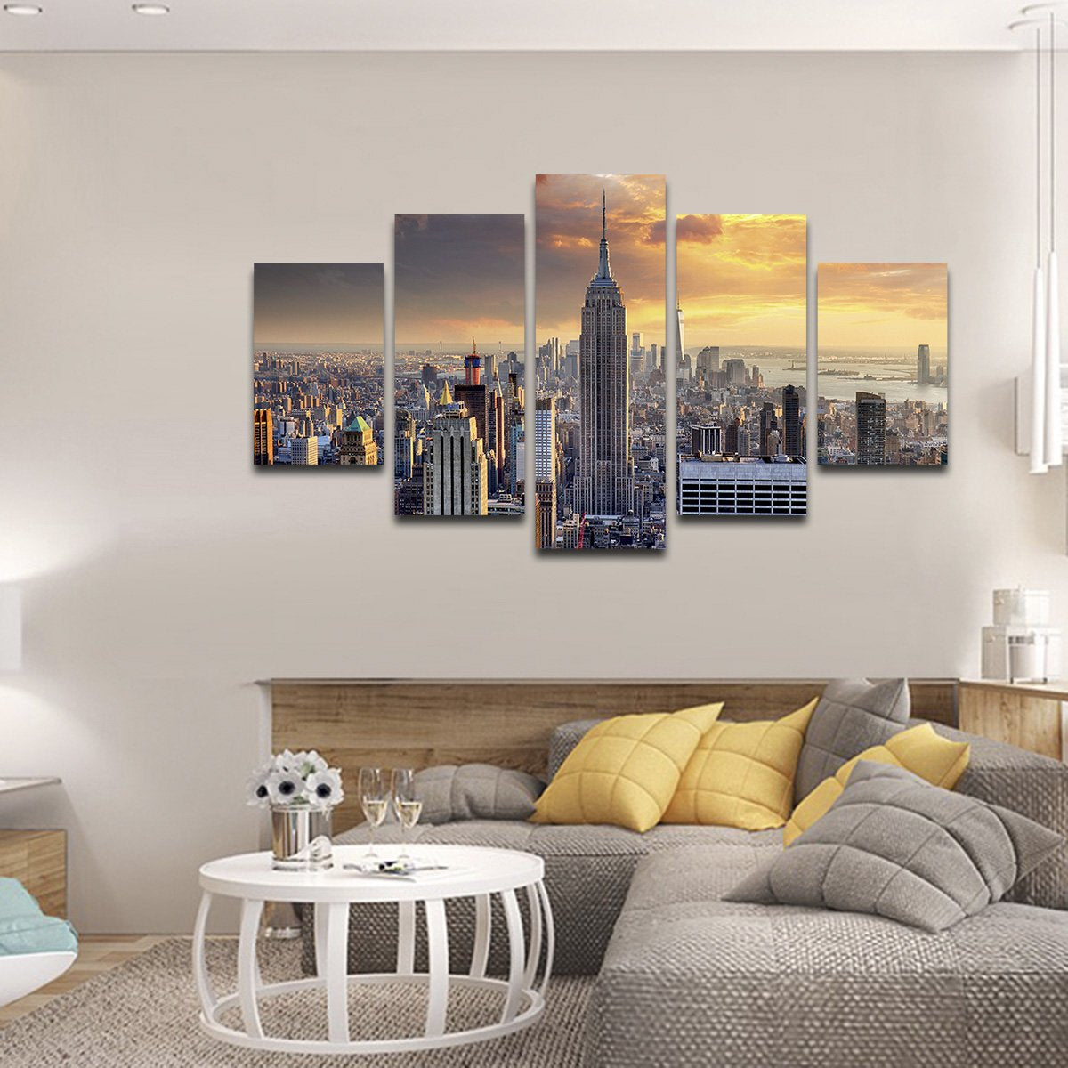 NYC at Sunset Multi Panel Canvas Wall Art