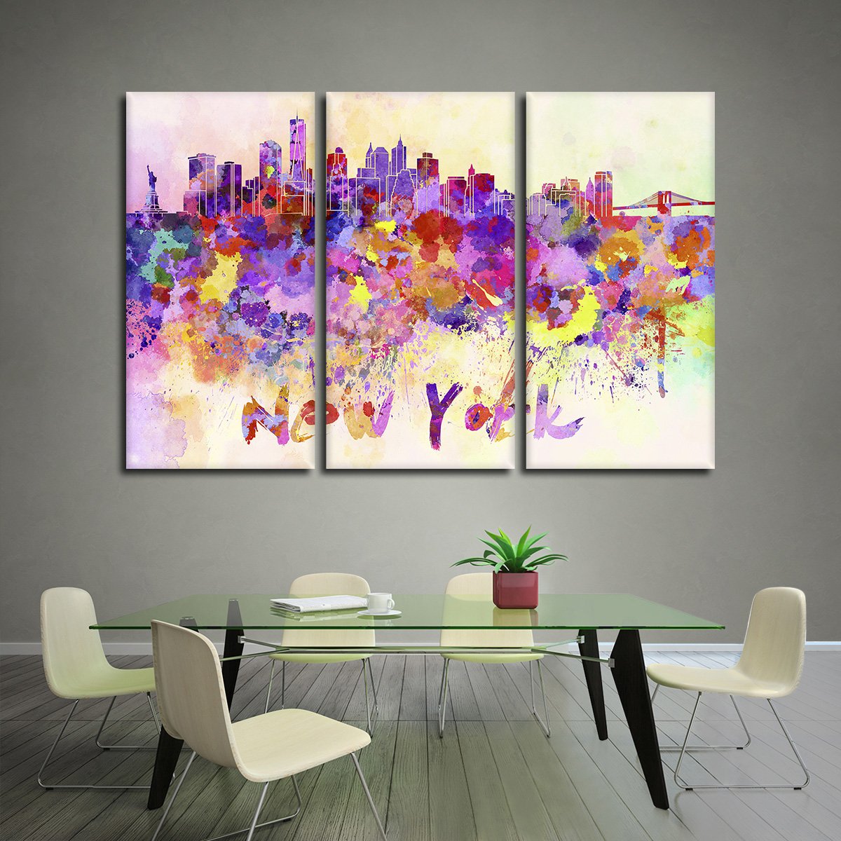 NYC Watercolor Skyline Multi Panel Canvas Wall Art