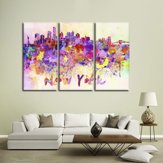 NYC Watercolor Skyline Multi Panel Canvas Wall Art