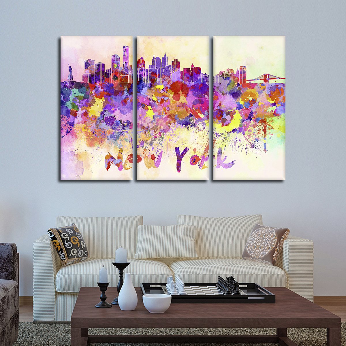 NYC Watercolor Skyline Multi Panel Canvas Wall Art