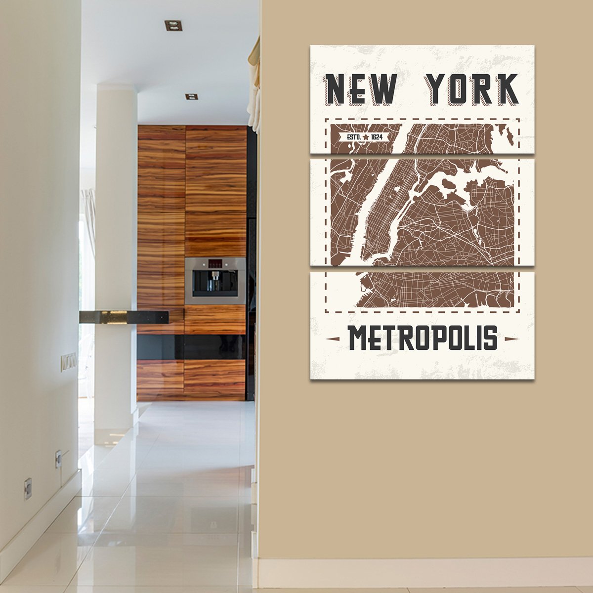 New York Map Multi Panel Canvas Wall Art