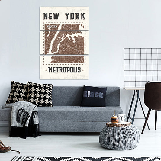 New York Map Multi Panel Canvas Wall Art