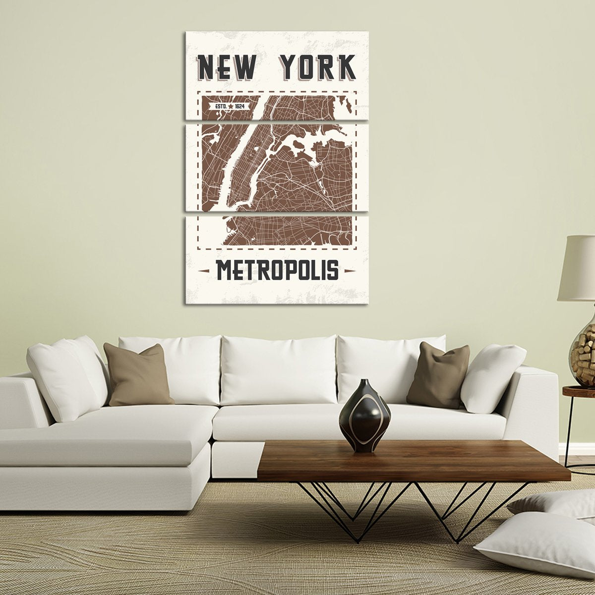 New York Map Multi Panel Canvas Wall Art