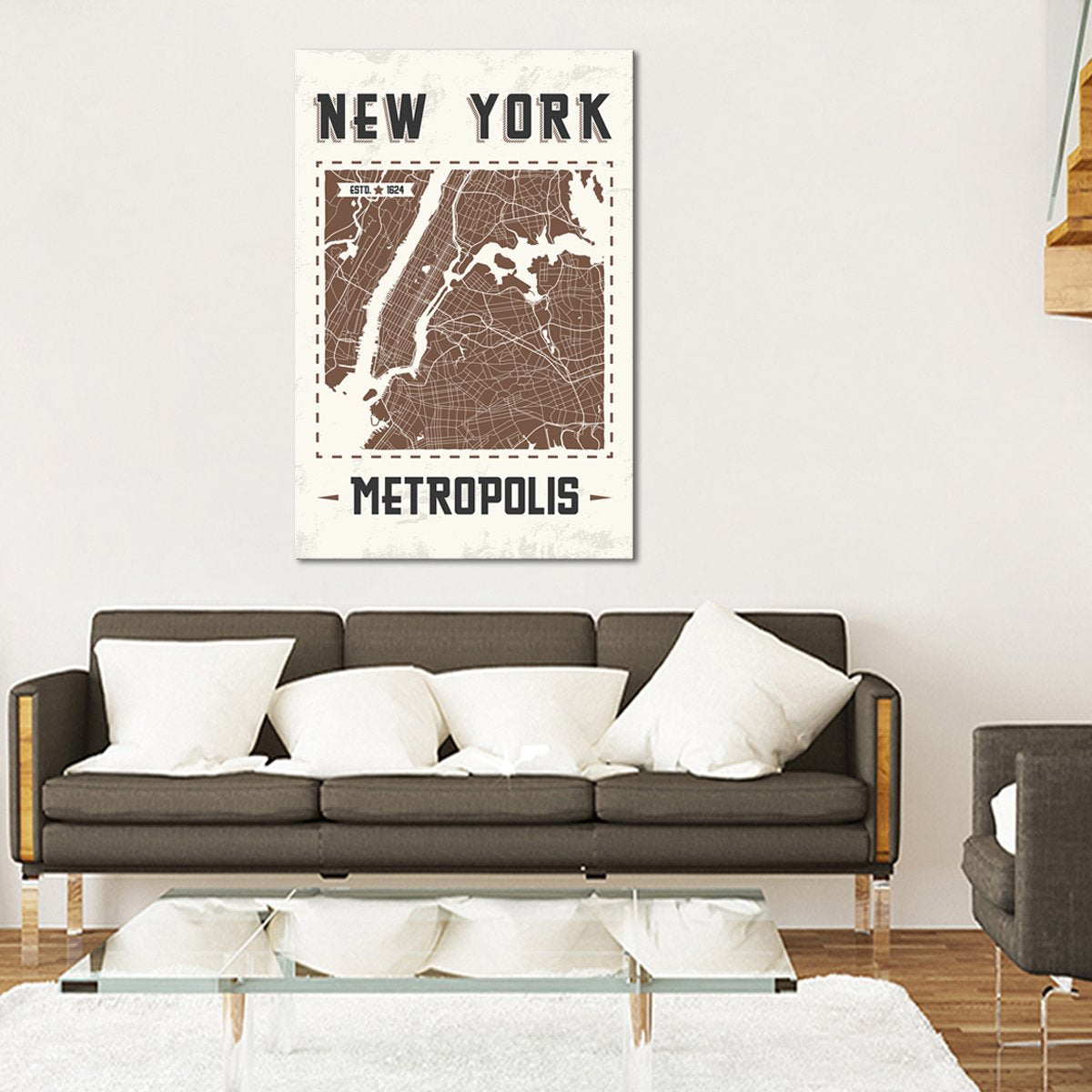 New York Map Multi Panel Canvas Wall Art