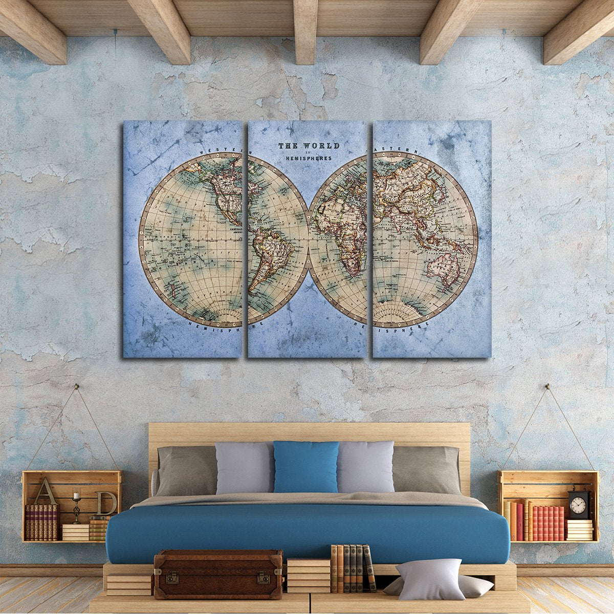 Ocean Hemispheres Map Multi Panel Canvas Wall Art