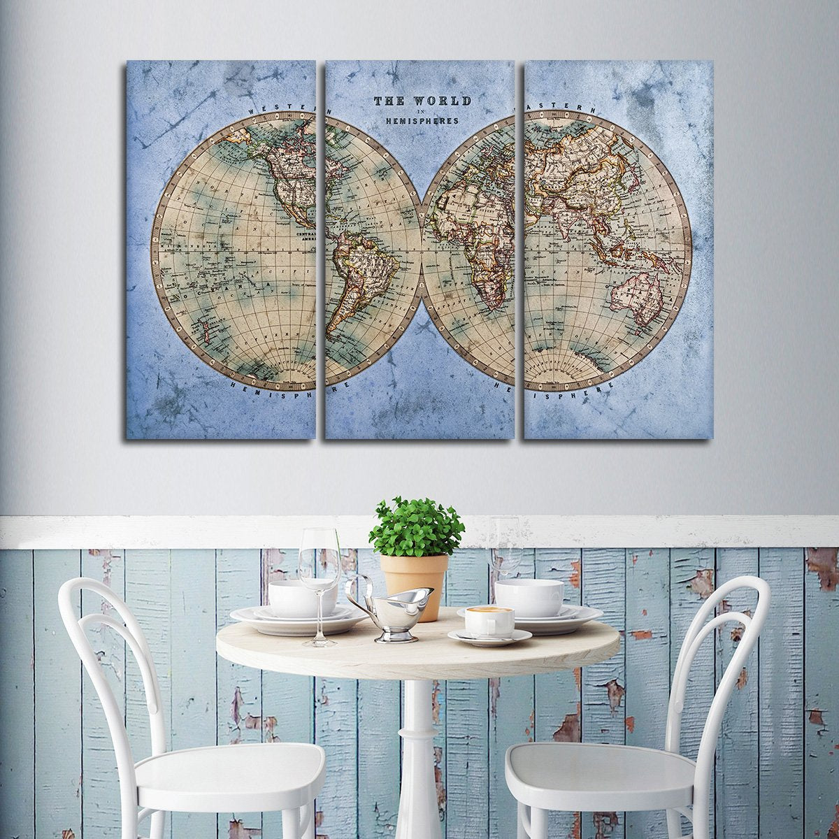 Ocean Hemispheres Map Multi Panel Canvas Wall Art