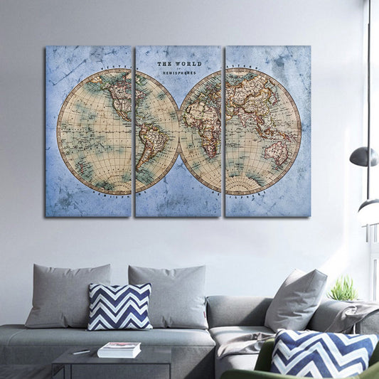Ocean Hemispheres Map Multi Panel Canvas Wall Art