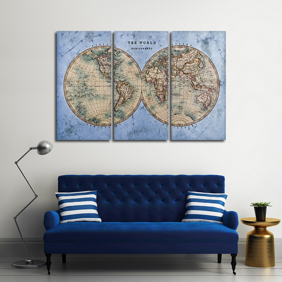 Ocean Hemispheres Map Multi Panel Canvas Wall Art