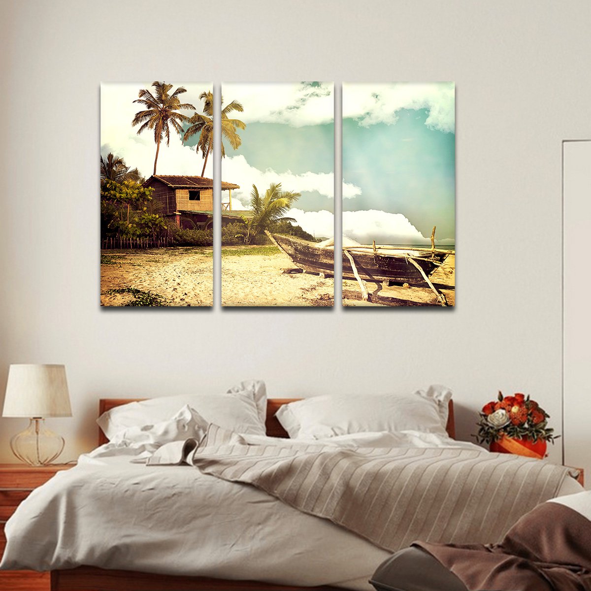 Old Boat On The Shore Multi Panel Canvas Wall Art