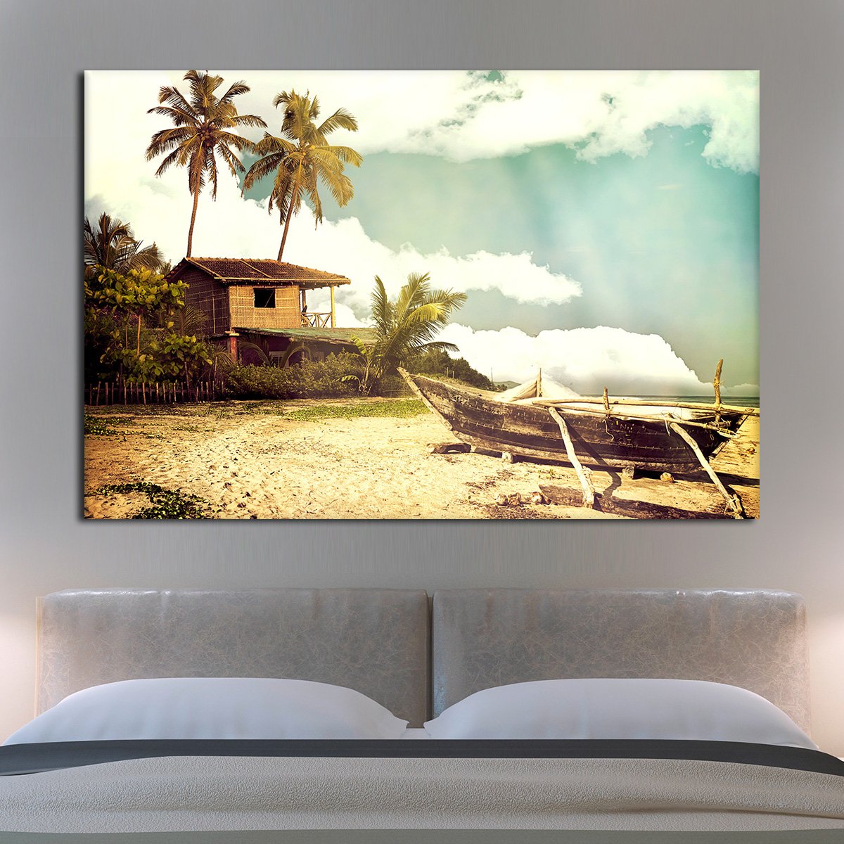 Old Boat On The Shore Multi Panel Canvas Wall Art