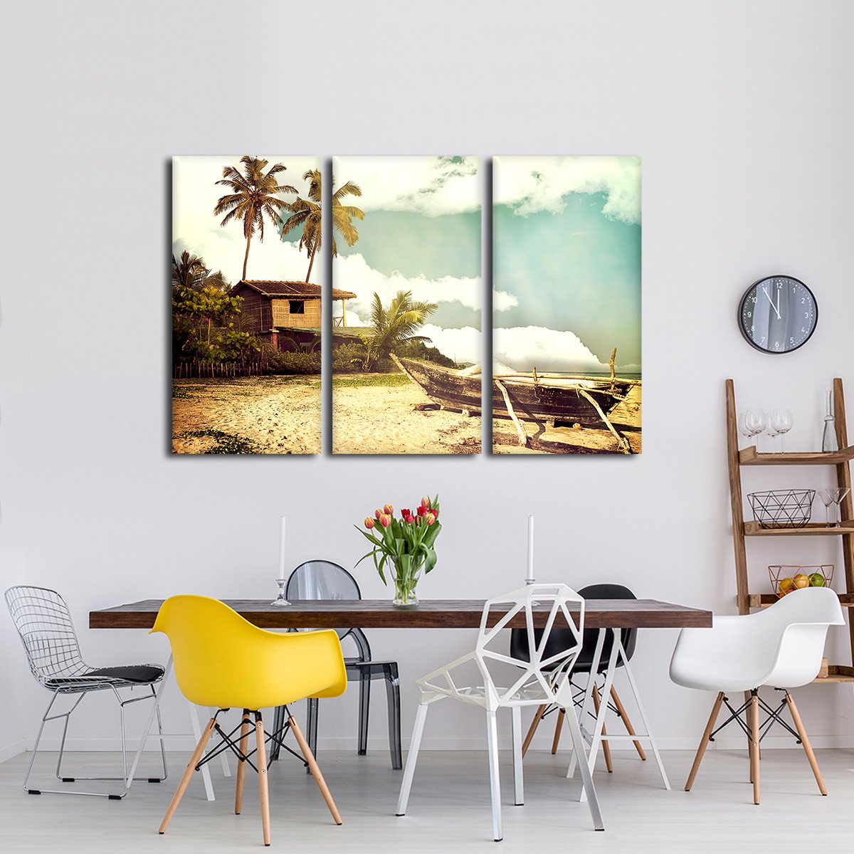 Old Boat On The Shore Multi Panel Canvas Wall Art