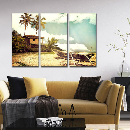 Old Boat On The Shore Multi Panel Canvas Wall Art