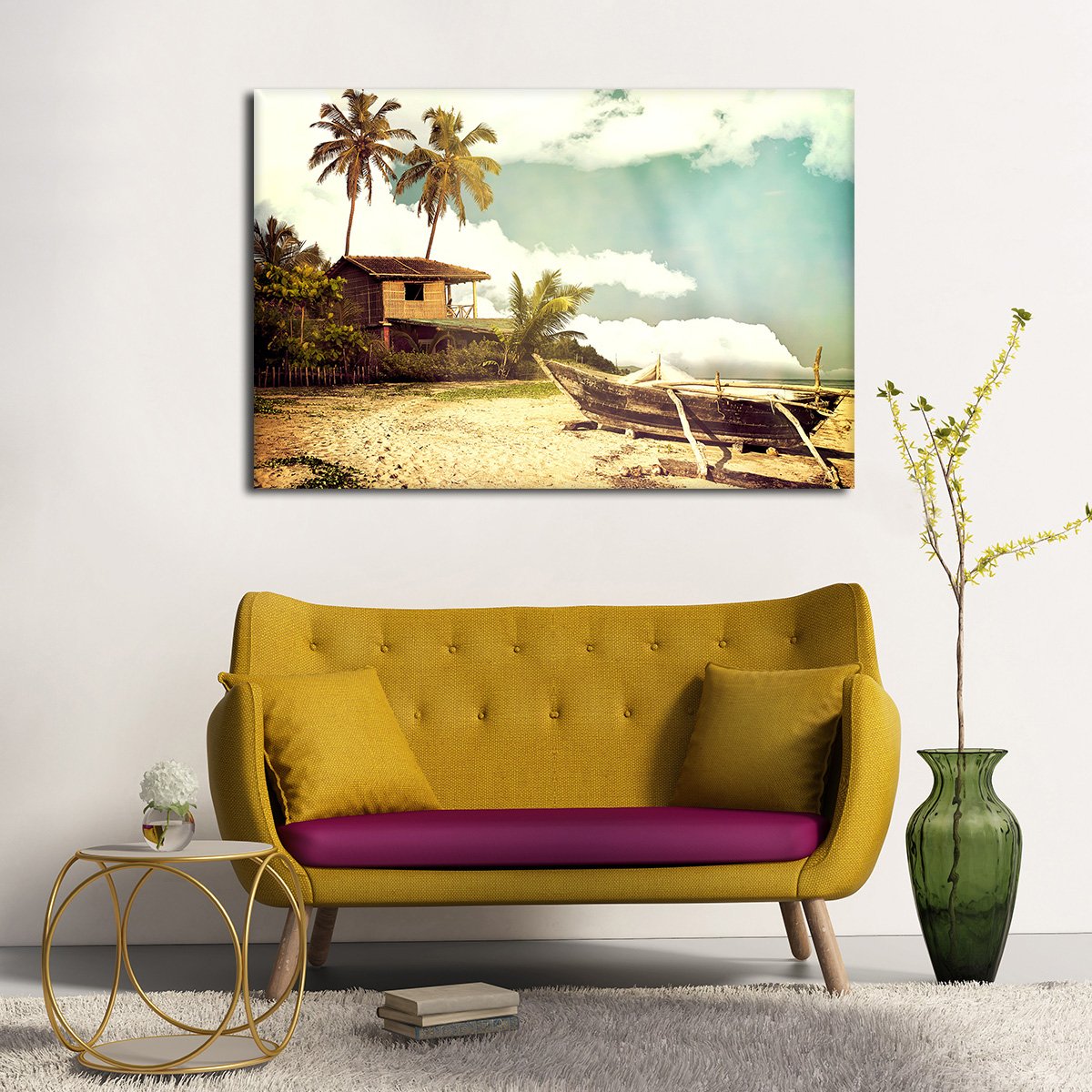 Old Boat On The Shore Multi Panel Canvas Wall Art